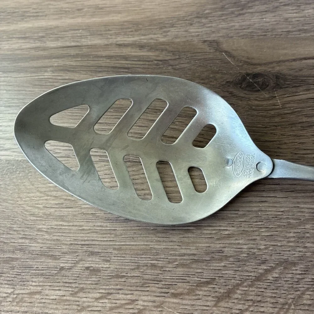 Vtg Androck Slotted Serving Spoon, Catalin Bullet Handle Stainless, USA, 1930s